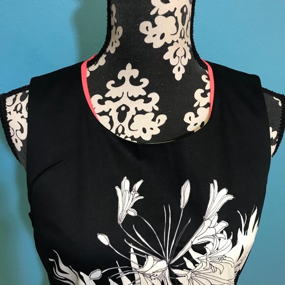 Tahari Bright Neon Dress EUC Woman's 12 Green Orange Colorblock Floral Print Fun - Picture 3 of 13